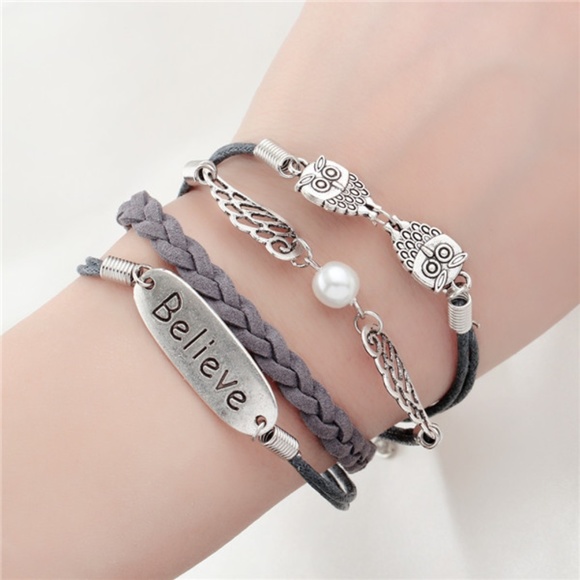 Jewelry - Multilayered Leather Charm Bracelet Gray